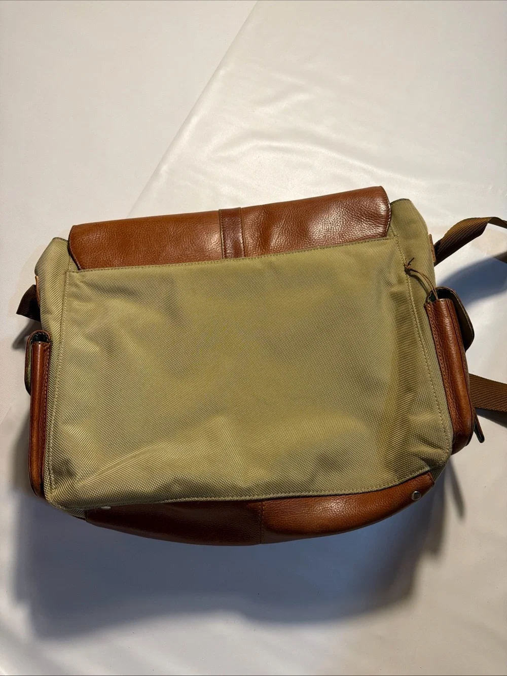 Bosca Leather & Nylon Messenger Bag Briefcase Tan & Brown Attache Laptop Work